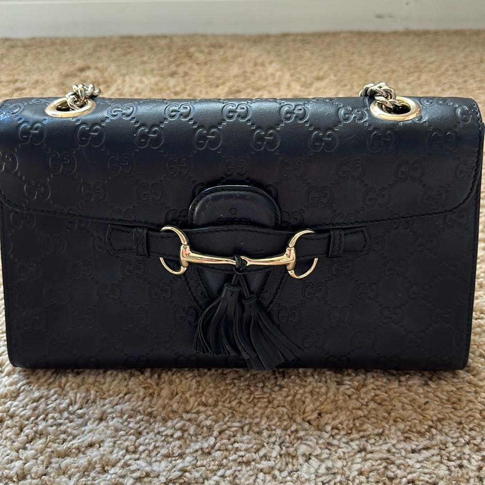 Black Guccissima Leather Medium Emily Shoulder Bag